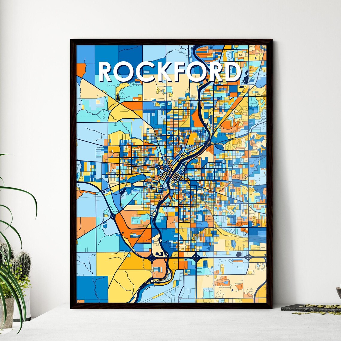 Rockford Illinois Vibrant Colorful Geometric Street Grid City Map Art Poster