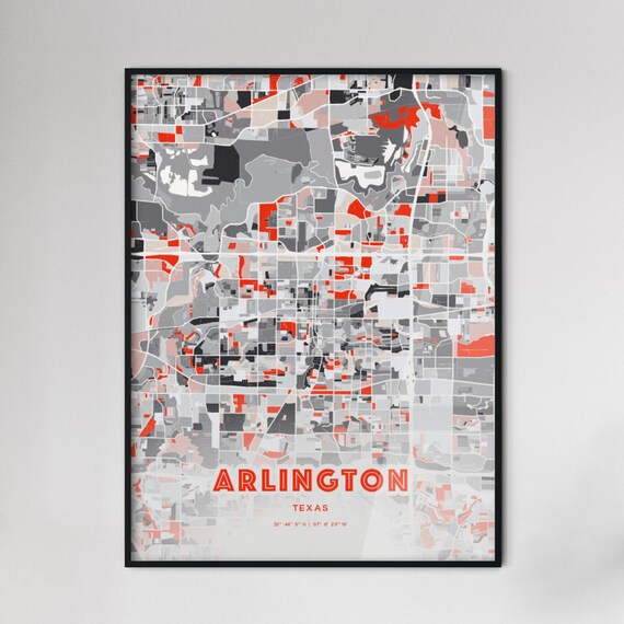 Arlington Texas Bold Red Modern City Street Map Artwork Poster