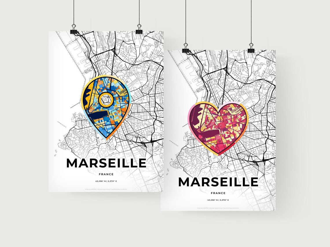 Marseille France Modern Minimalist Heart Street Map Art Poster - Image 2