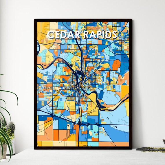Cedar Rapids Iowa Vibrant Colorful Mosaic City Street Map Art Poster