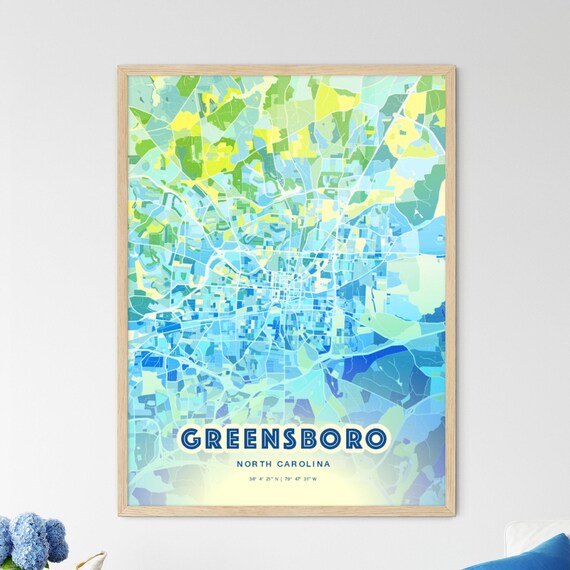 Greensboro North Carolina Bluish Watercolor City Map Art Poster