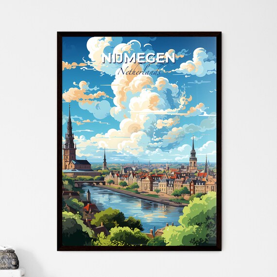 Nijmegen Netherlands River City Church Spires Travel View Poster