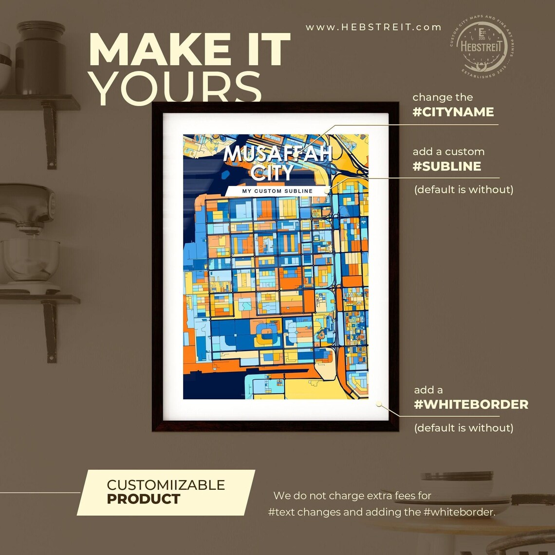Musaffah City UAE Blue Orange City Map Poster Bold Modern Street Grid Art - Image 2
