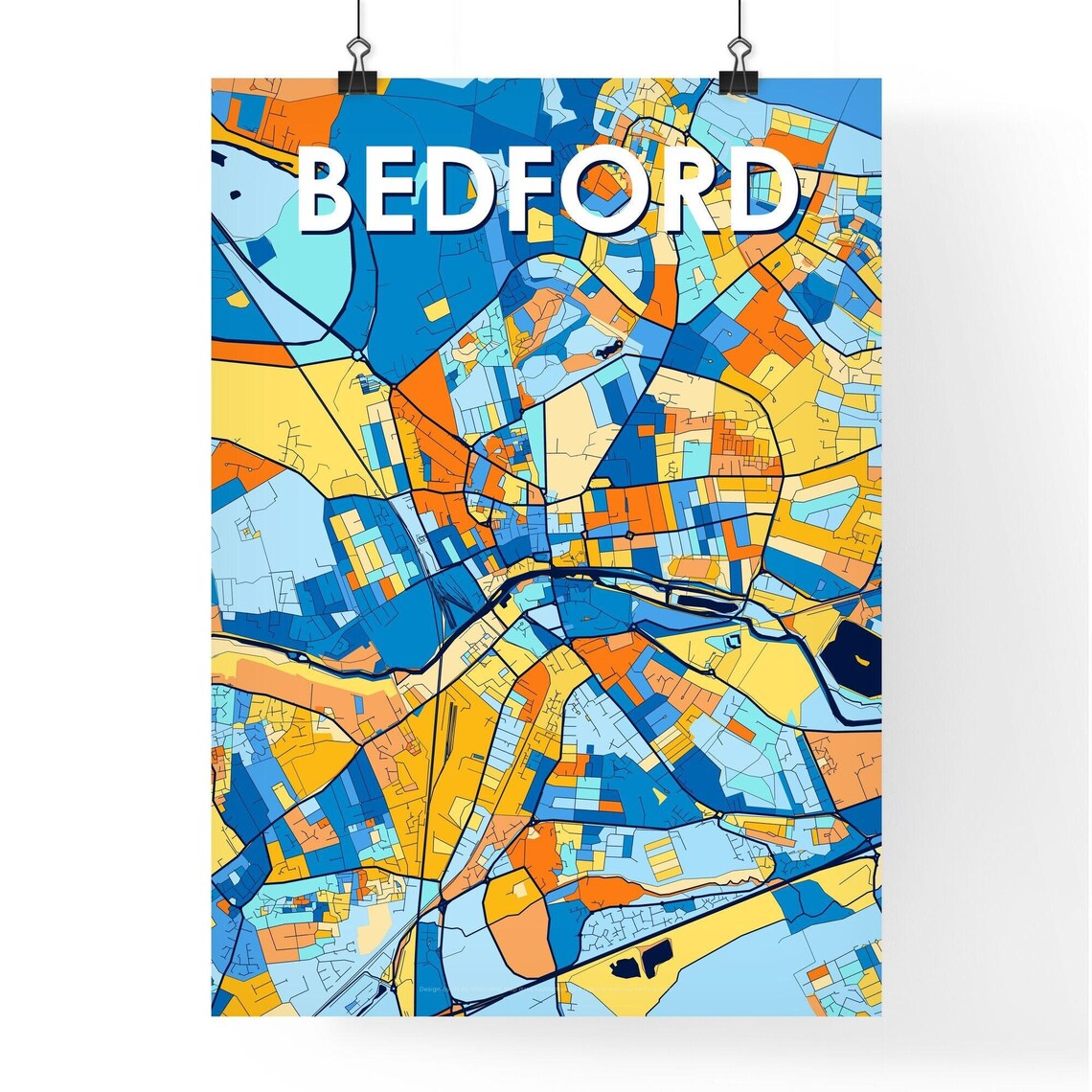 Bedford England Bold Colorful Vibrant City Street Map Art Poster - Image 4