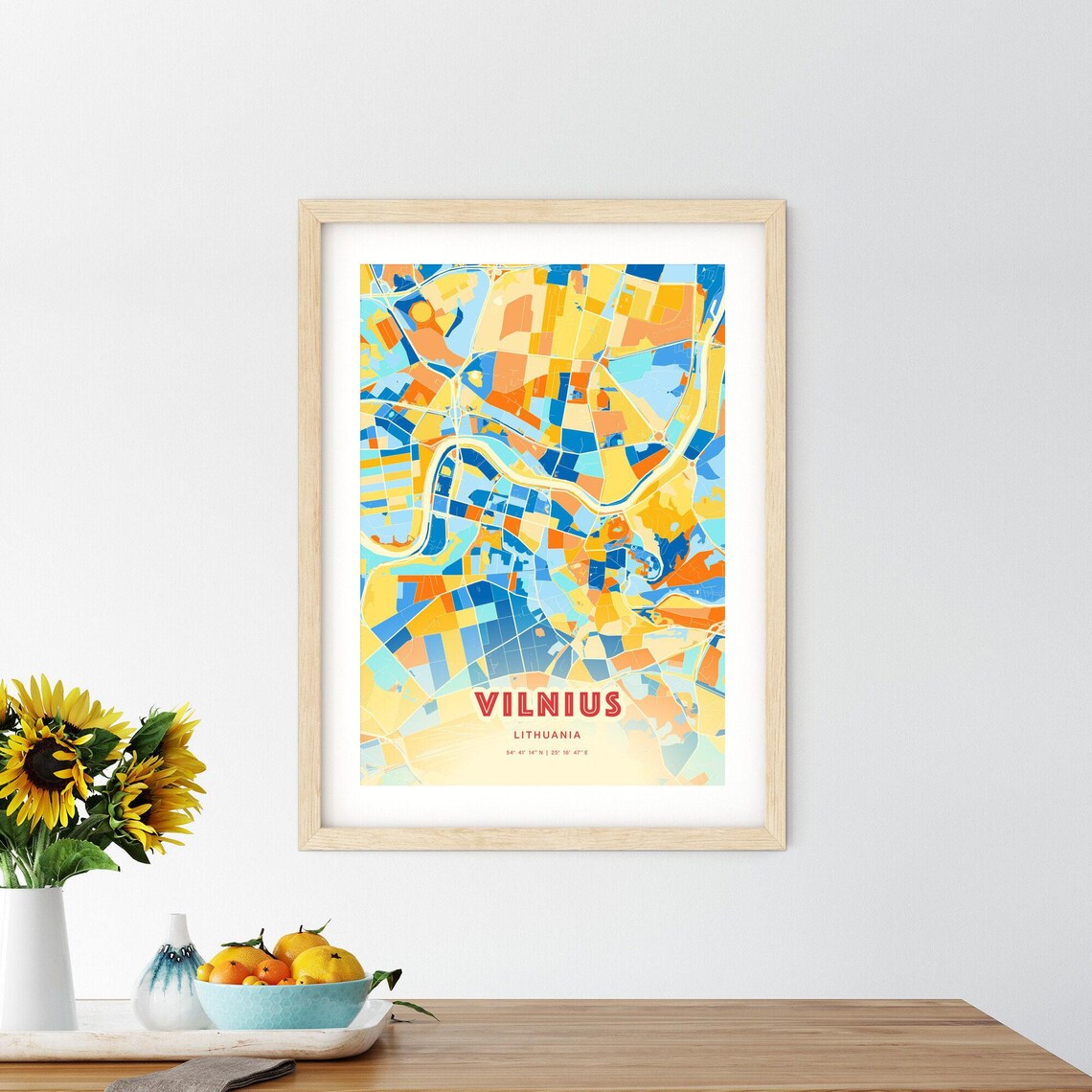 Vilnius Lithuania Colorful Blue Orange River City Map Art Print - Image 2