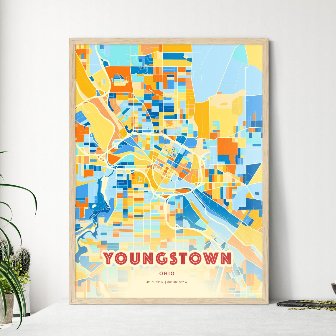 Abstract Youngstown Ohio Modern Colorful City Street Map Art Poster - Image 3