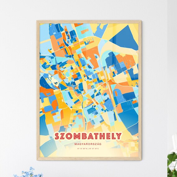 Szombathely Hungary Modern Geometric Blue Orange City Map Art Poster