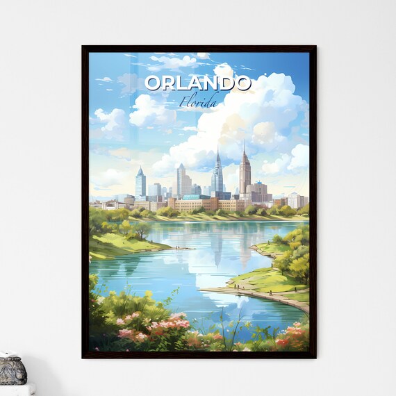 Orlando Florida Downtown Skyline Lake Reflection Summer Travel Poster