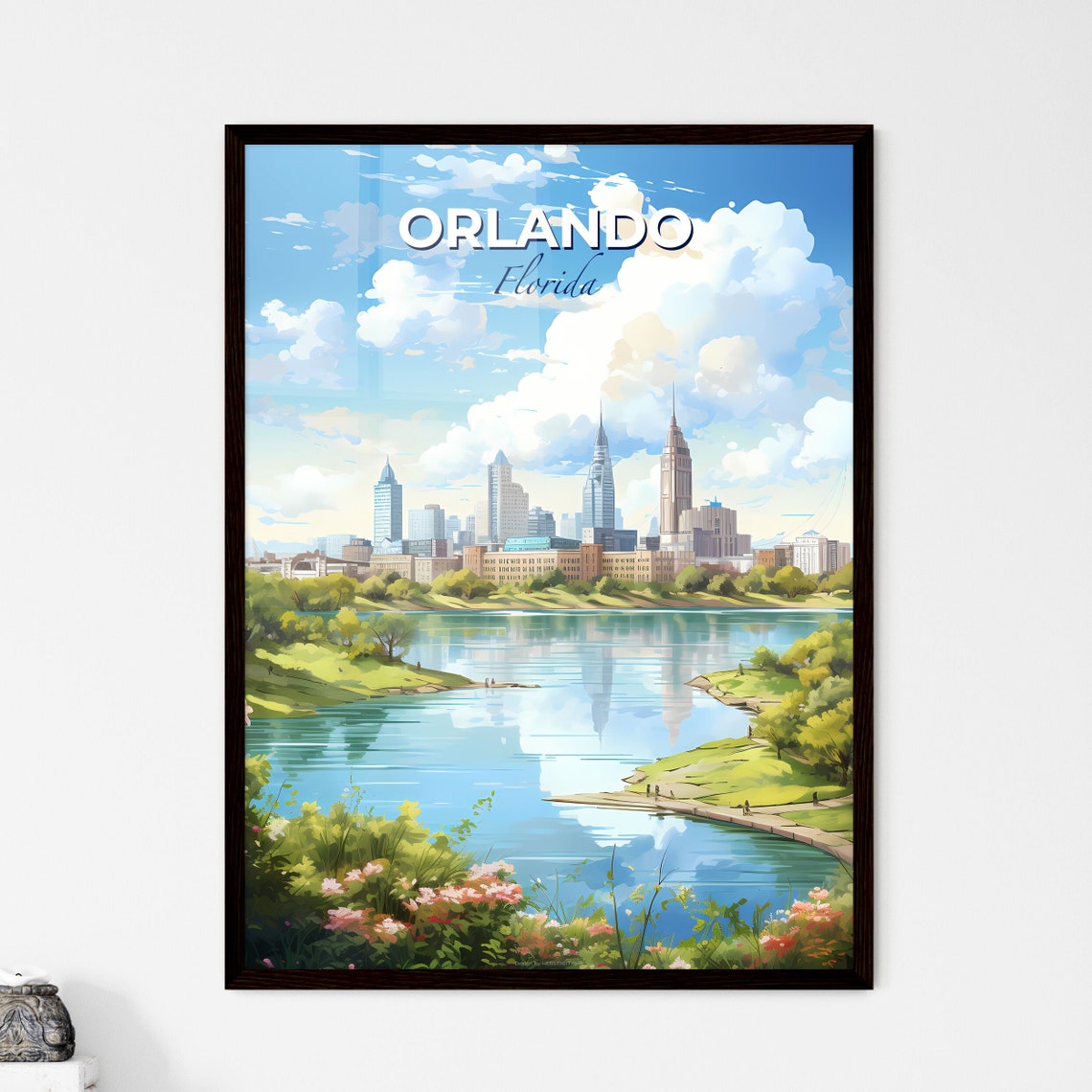 Orlando Florida Downtown Skyline Lake Reflection Summer Travel Poster