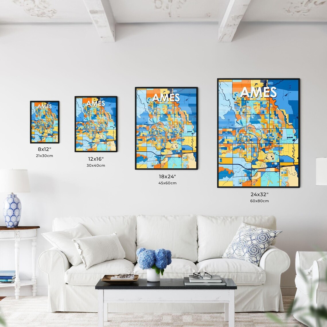 Ames Iowa Vibrant Colorful Mosaic City Street Map Art Poster - Image 3