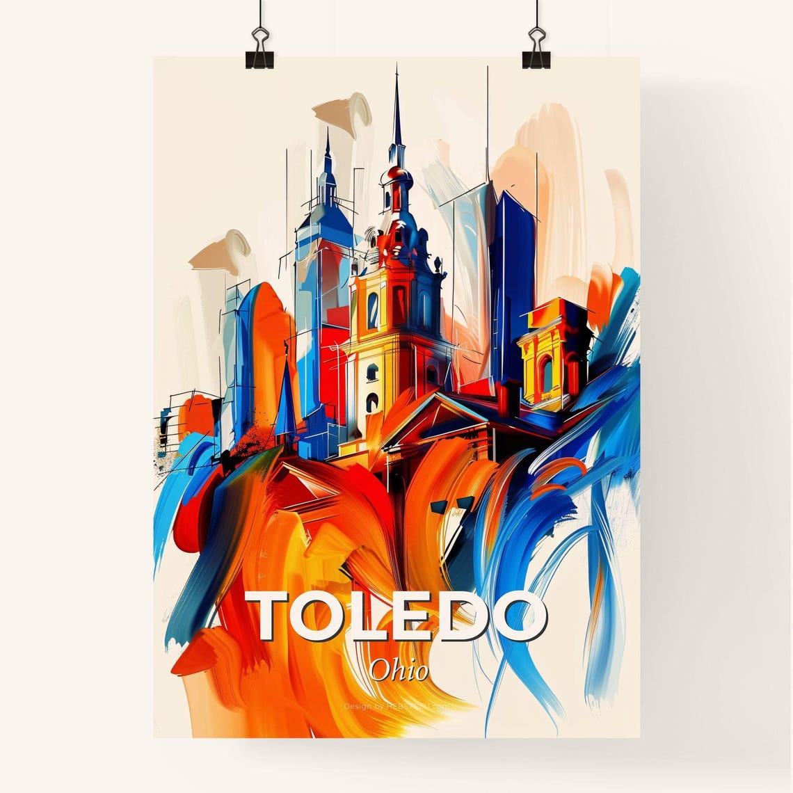 Toledo Ohio Dynamic Abstract City Skyline Painting Art Poster - Image 4