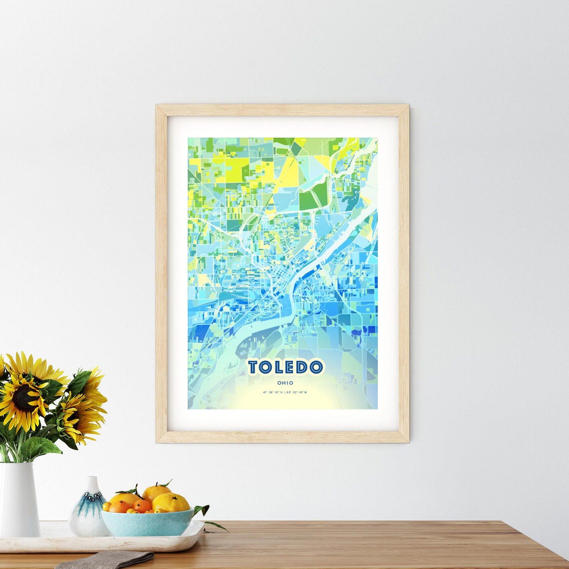 Toledo Ohio Colorful Abstract Watercolor City Street Map Art Poster - Image 2