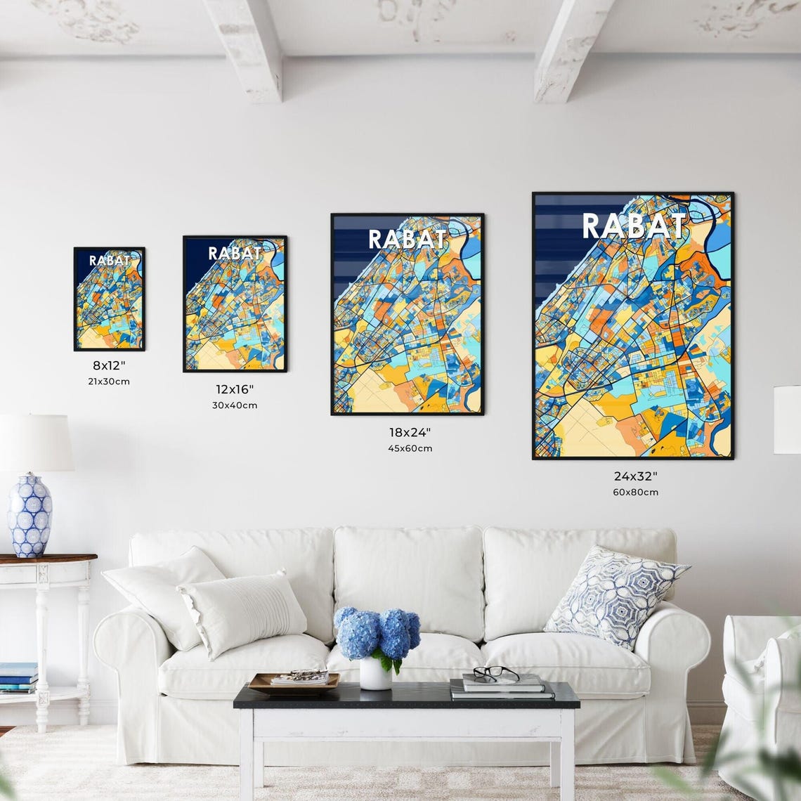 Rabat Morocco Vibrant Colorful City Street Map Art Decor Poster - Image 3