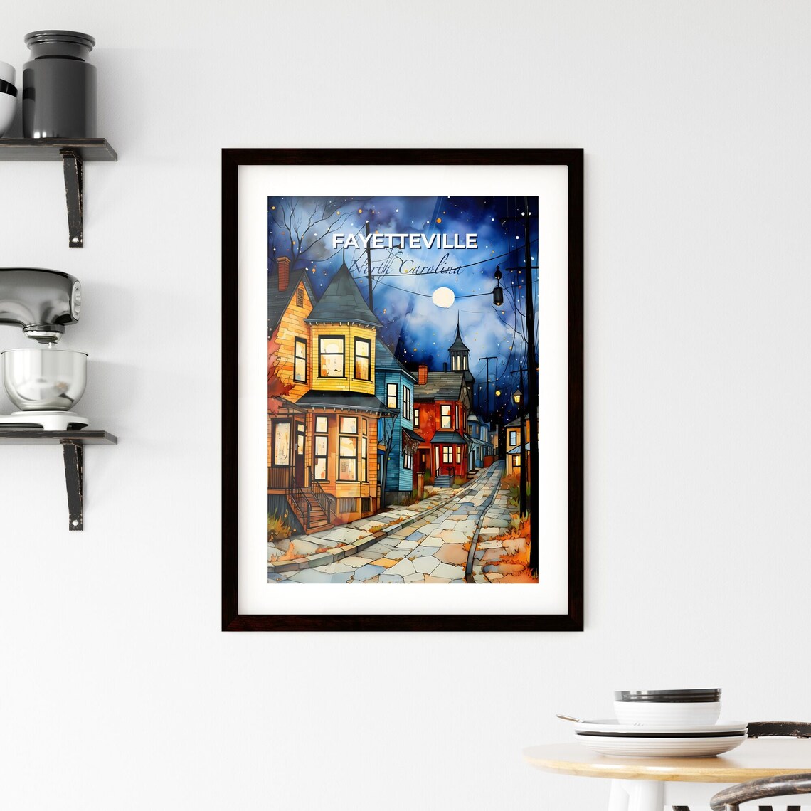 Fayetteville North Carolina Cozy Night Street Moonlight Town Poster - Image 2