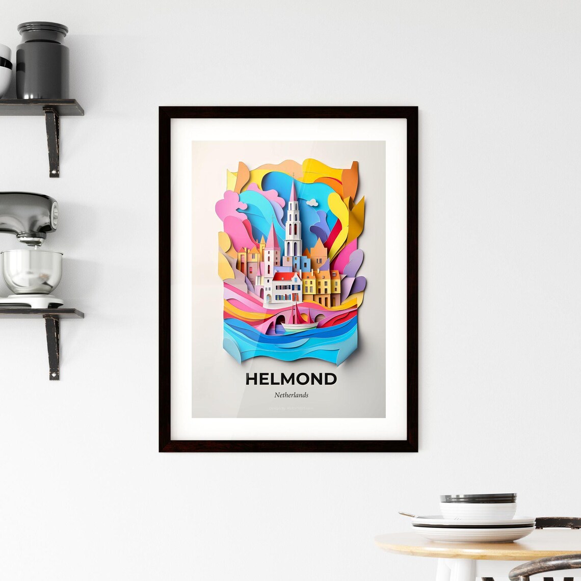Helmond Netherlands Colorful Paper Cut Sailboat Church Poster - Image 2