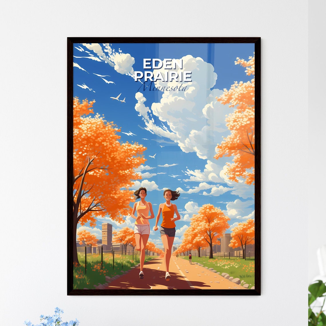 Eden Prairie Minnesota Autumn Joggers Orange Trees Trail Poster