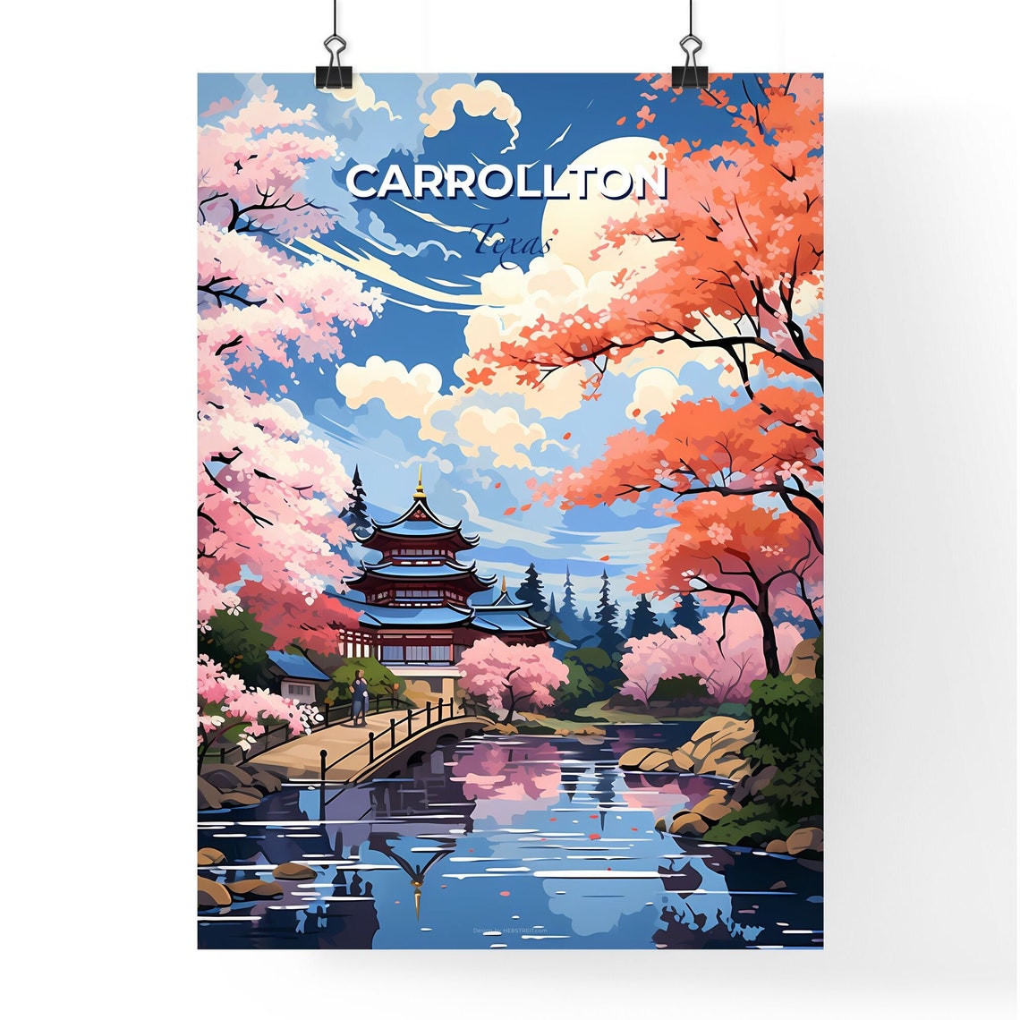 Carrollton Texas Pagoda Moonlight Blossom Garden Travel Poster - Image 4