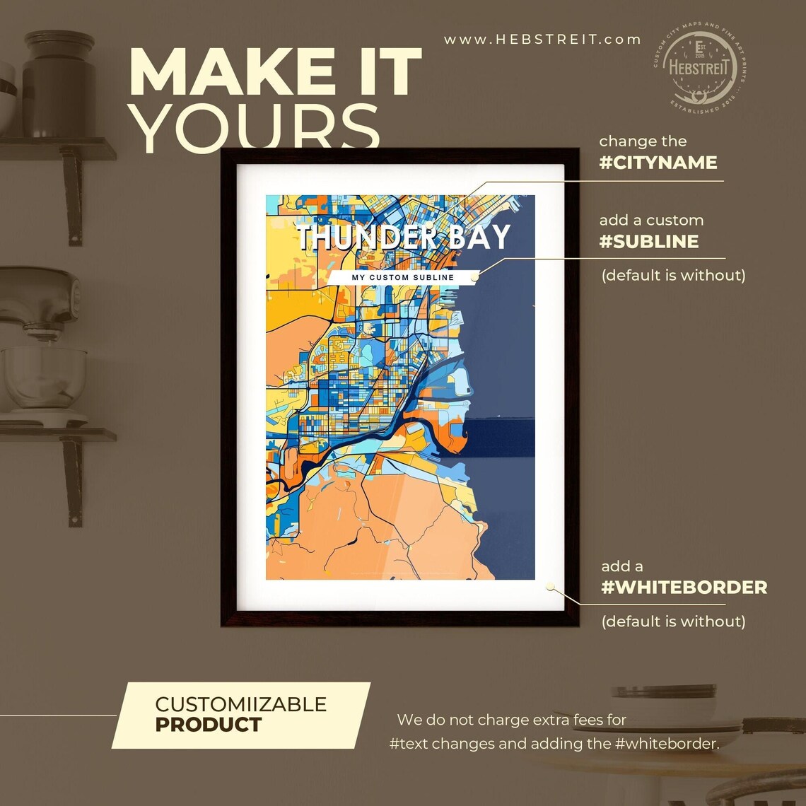 Thunder Bay Ontario Canada Colorful Modern City Street Map Travel Decor Poster - Image 2