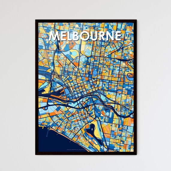 Melbourne Australia Colorful Modern City Street Map Travel Decor Poster