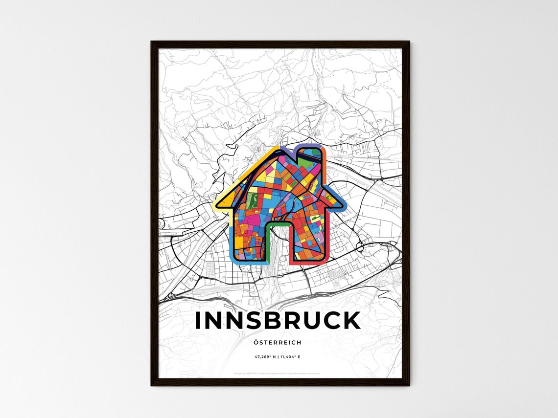 Innsbruck Austria Modern Minimalist Heart Street Map Art Poster - Image 3