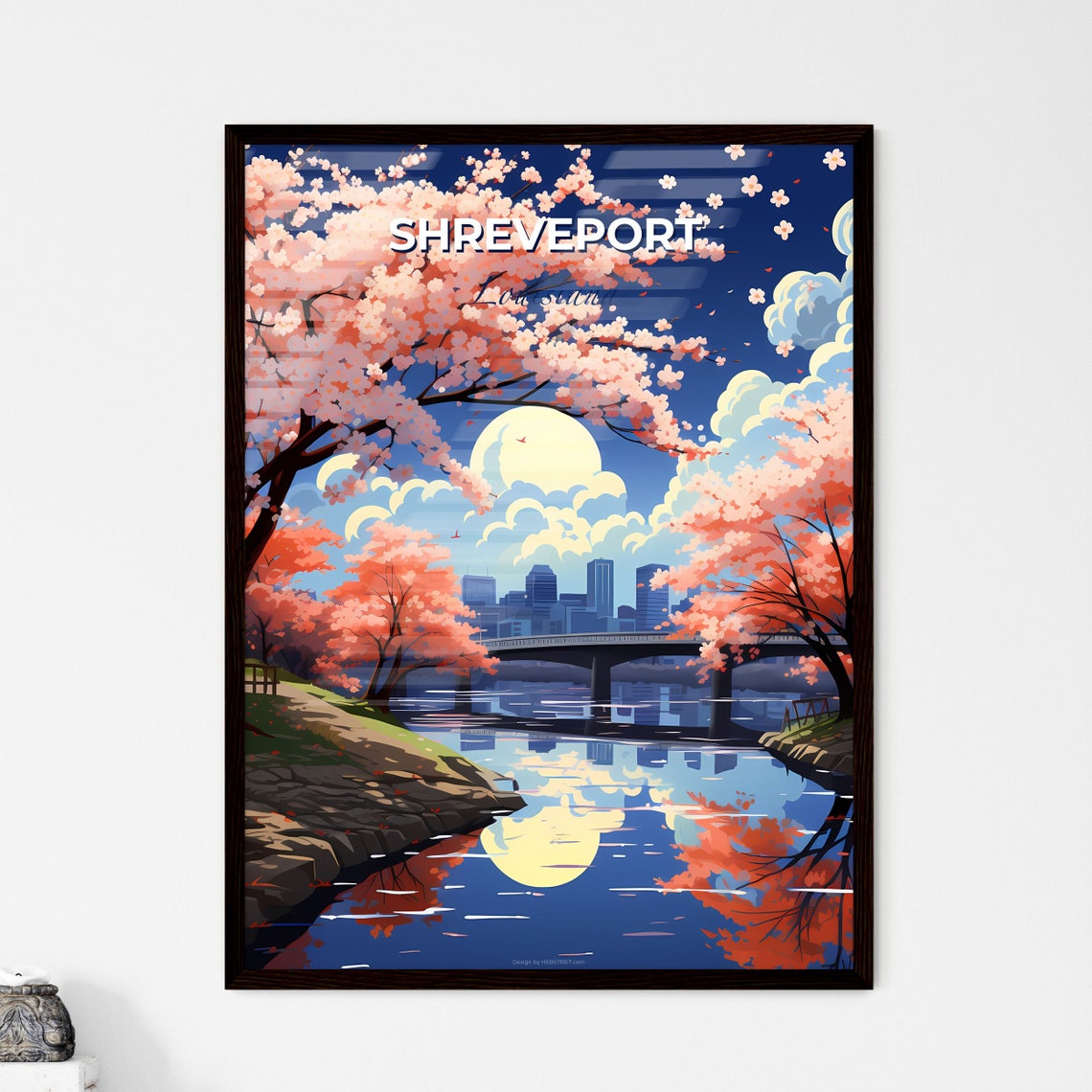 Shreveport Louisiana Cherry Blossom River Bridge Skyline Poster