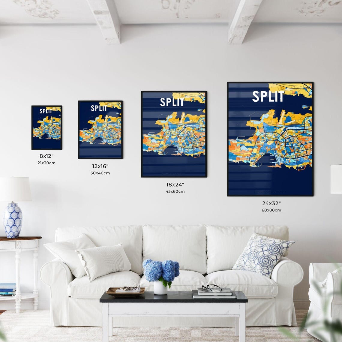 Split Croatia Coastal Colorful Blue Orange City Map Art Poster - Image 3