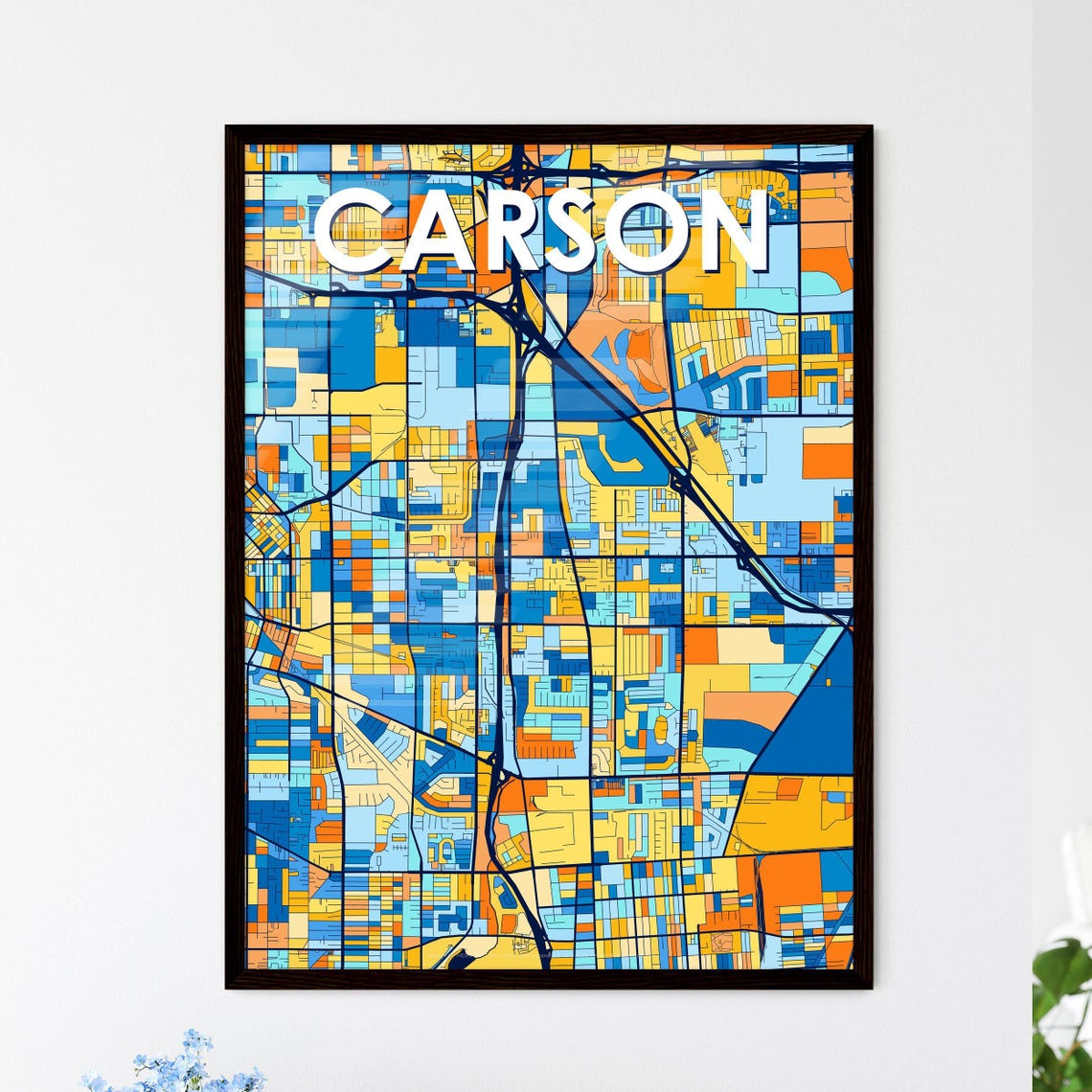 Carson California Vibrant Colorful Illustrated Street Map Art Poster