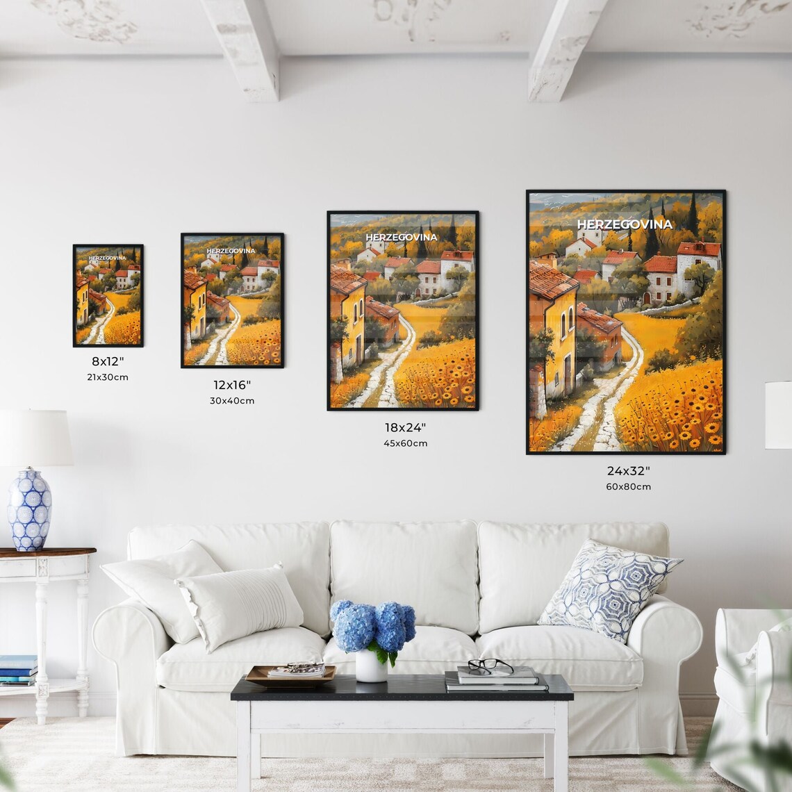 Herzegovina Village Autumn Sunflowers Stone Path Travel Poster - Image 3