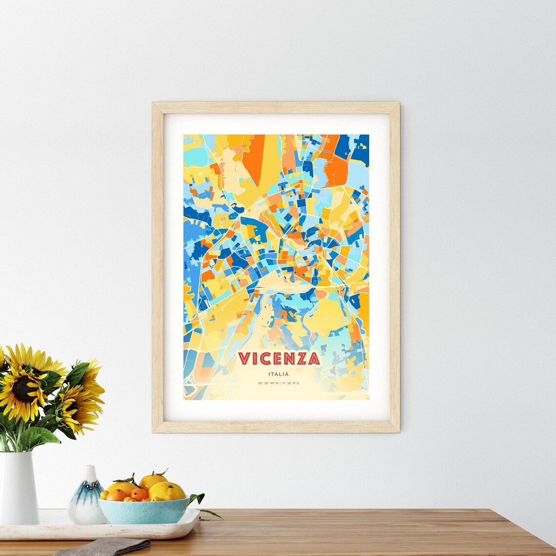 Abstract Vicenza Italia Modern Colorful City Street Map Art Poster - Image 2