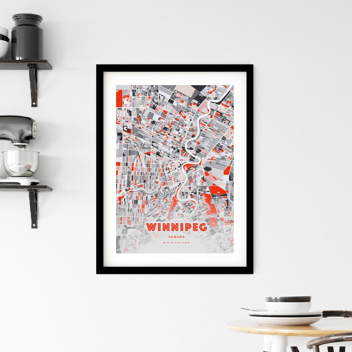 Winnipeg Canada Expressive Bold Red City Street Map Artwork Poster - Image 2