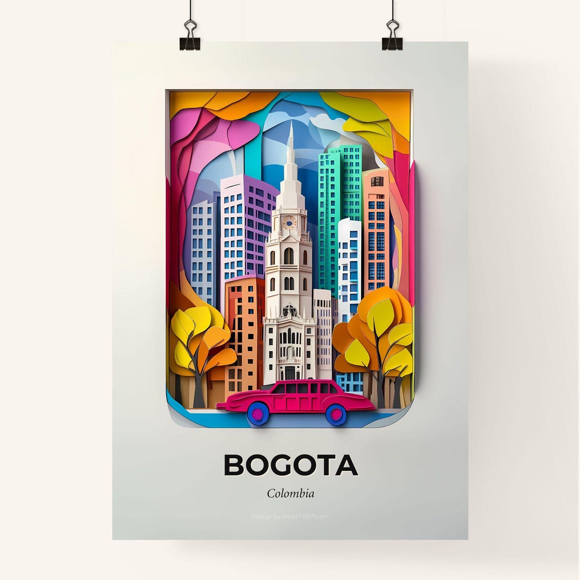 Vivid Bogota Colombia A City With A Car In The Foreground Fine Art Print Customizable - Image 4
