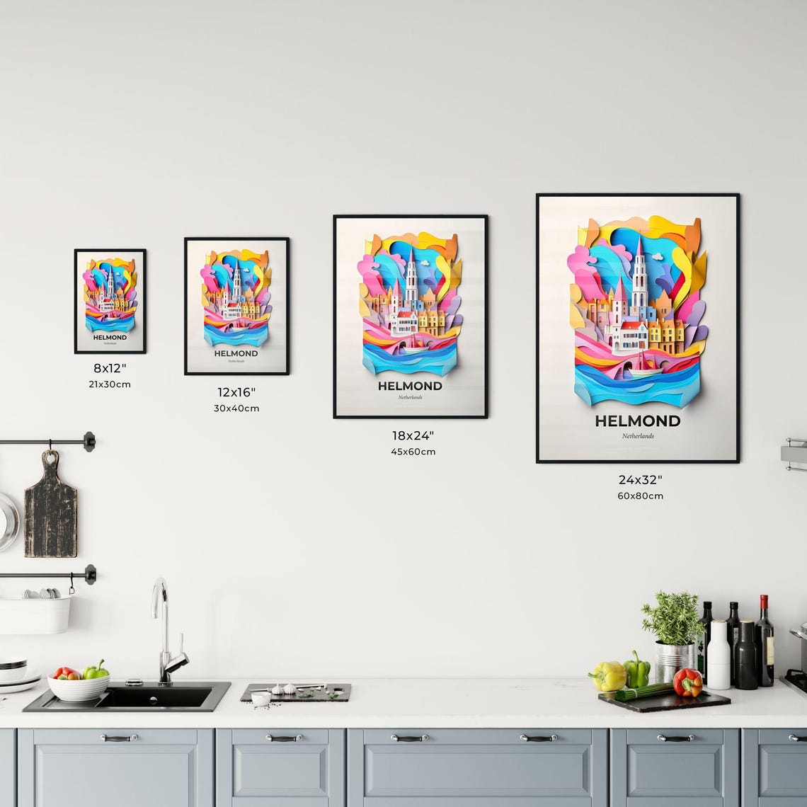 Helmond Netherlands Colorful Paper Cut Sailboat Church Poster - Image 3