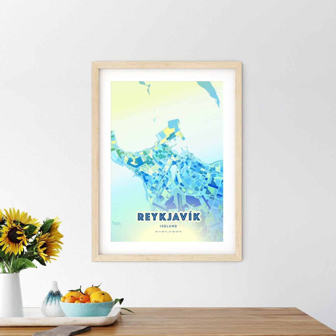 Reykjavik Iceland Customizable Bluish Art City Map Wall Poster - Image 3