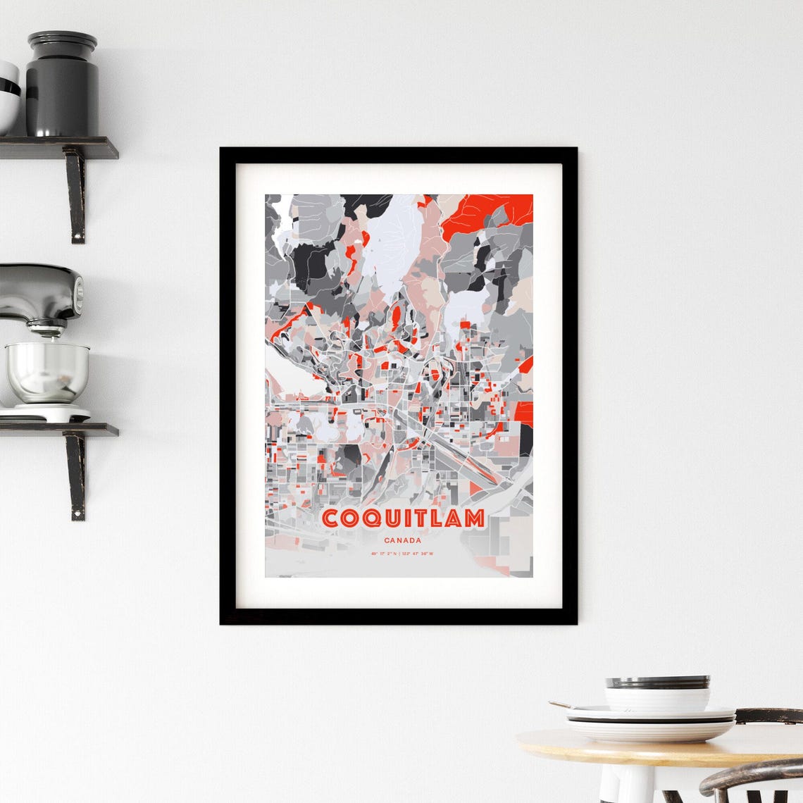 Coquitlam Canada City Map Art Modern Red Gray Coordinate Poster - Image 2