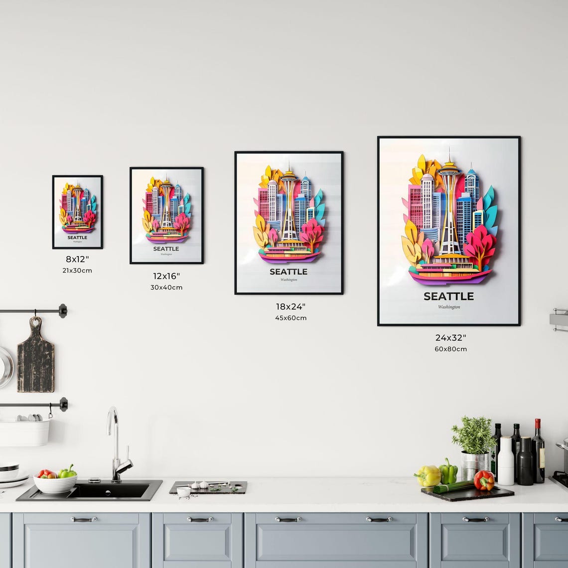 Seattle Washington Space Needle Skyline Paper Cut Art Poster - Image 3