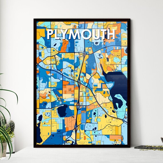 Plymouth Minnesota Vibrant Colorful Geometric Street Grid City Map Art Poster