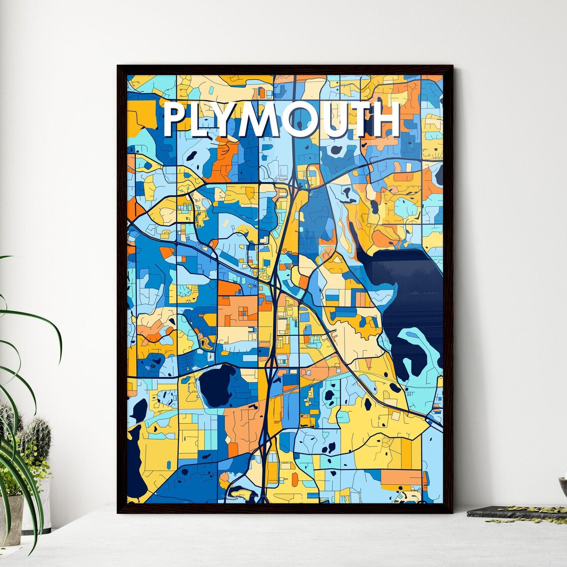 Plymouth Minnesota Vibrant Colorful Geometric Street Grid City Map Art Poster