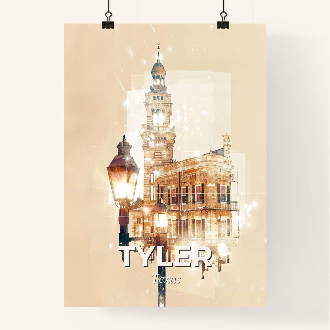 Tyler Texas Historic Clock Tower Vintage Street Lamp City Poster - Image 4