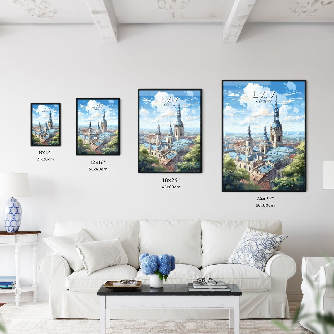 Lviv Ukraine Blue Domed Cathedral Historic Old Town Travel Poster - Image 3