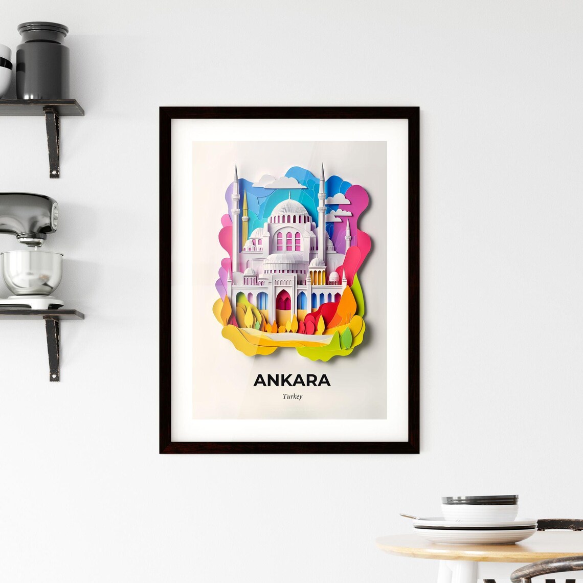 Ankara Turkey Grand Mosque Minarets Paper Cut City Art Poster - Image 2