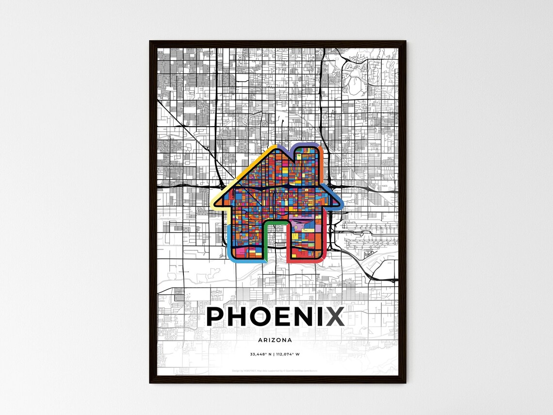 Phoenix Arizona Minimal City Map Colorful Heart Icon Art Poster - Image 3