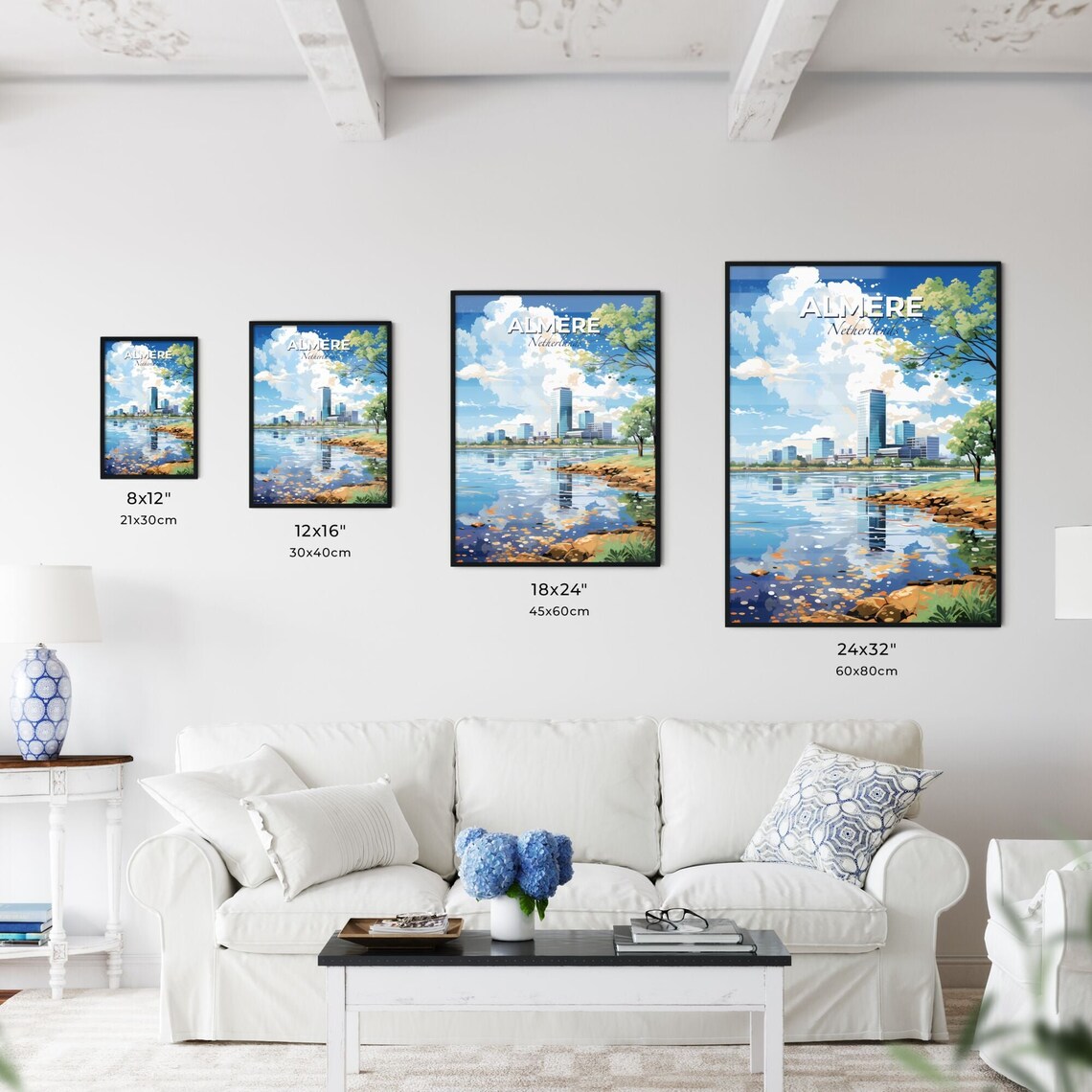Almere Netherlands Travel Poster Modern Lake City Skyline Reflection Art - Image 3