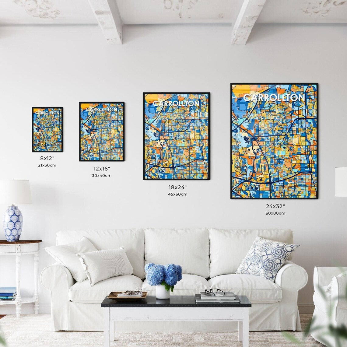 Carrollton Texas Vibrant Colorful Mosaic City Street Map Art Poster - Image 3