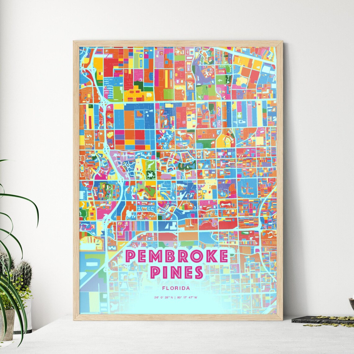Pembroke Pines Florida Crazy Colorful Mosaic City Map Art Poster