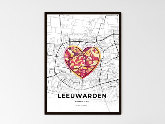 Leeuwarden Netherlands Minimal Map Art With Colorful Heart Icon Poster