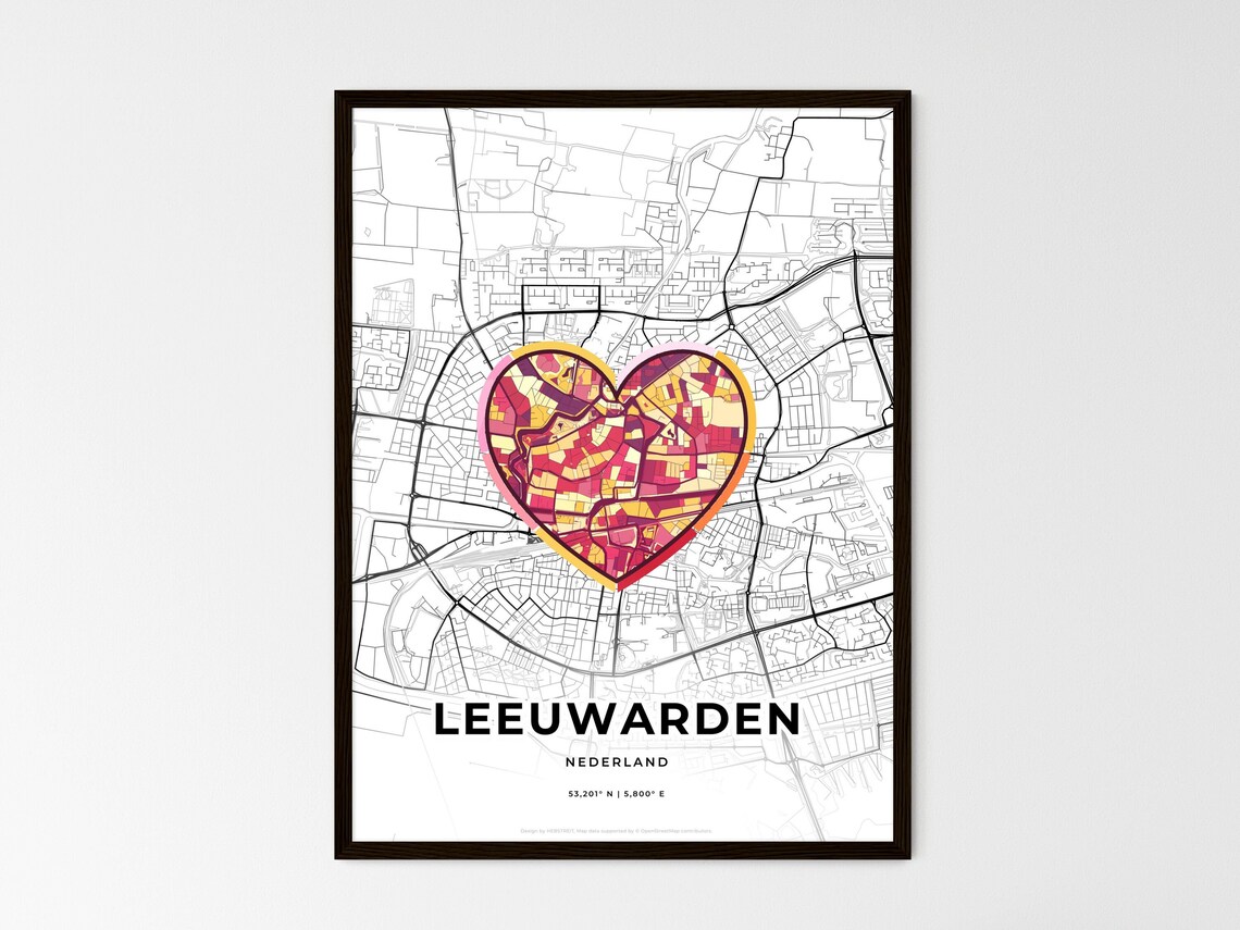 Leeuwarden Netherlands Minimal Map Art With Colorful Heart Icon Poster