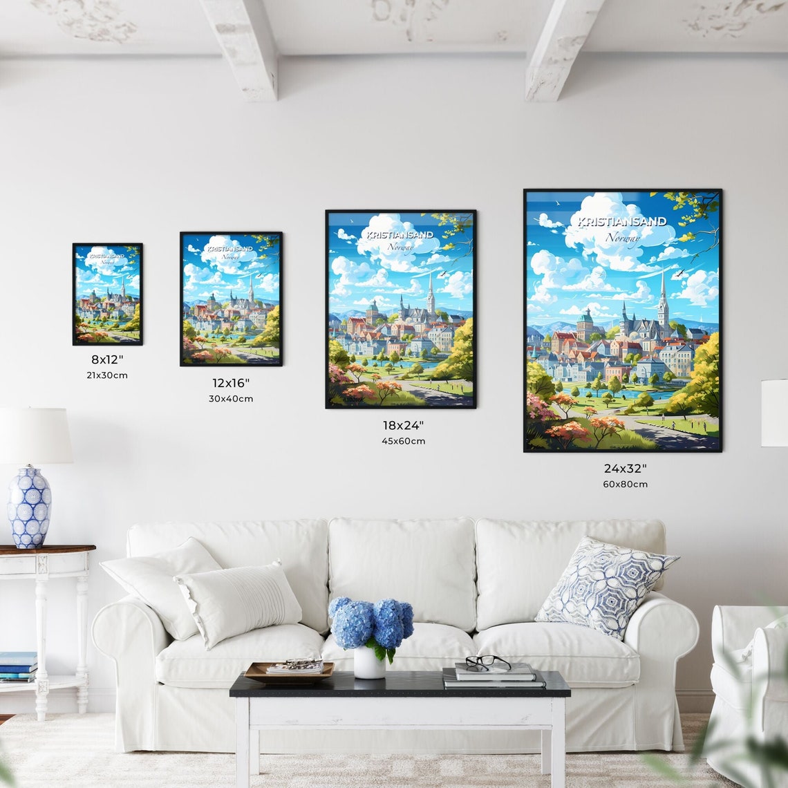 Kristiansand Norway Riverfront Old Town Skyline Travel Poster - Image 3