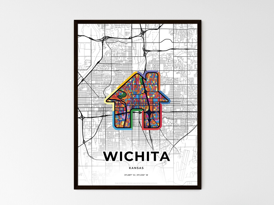 Wichita Kansas Minimal City Map Colorful Heart Icon Art Poster - Image 3
