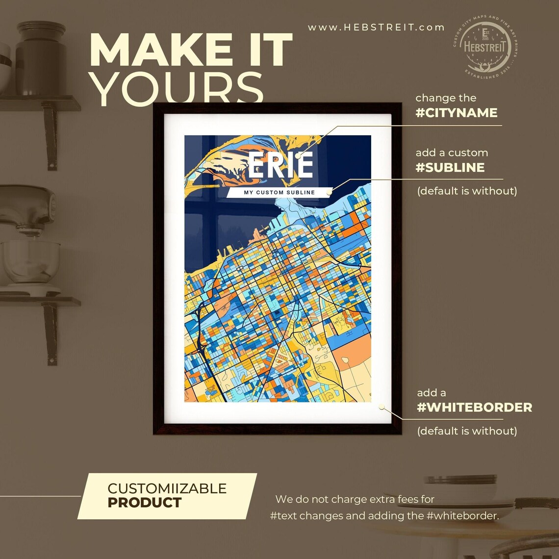 Erie Pennsylvania Colorful Geometric City Street Map Art Poster - Image 2