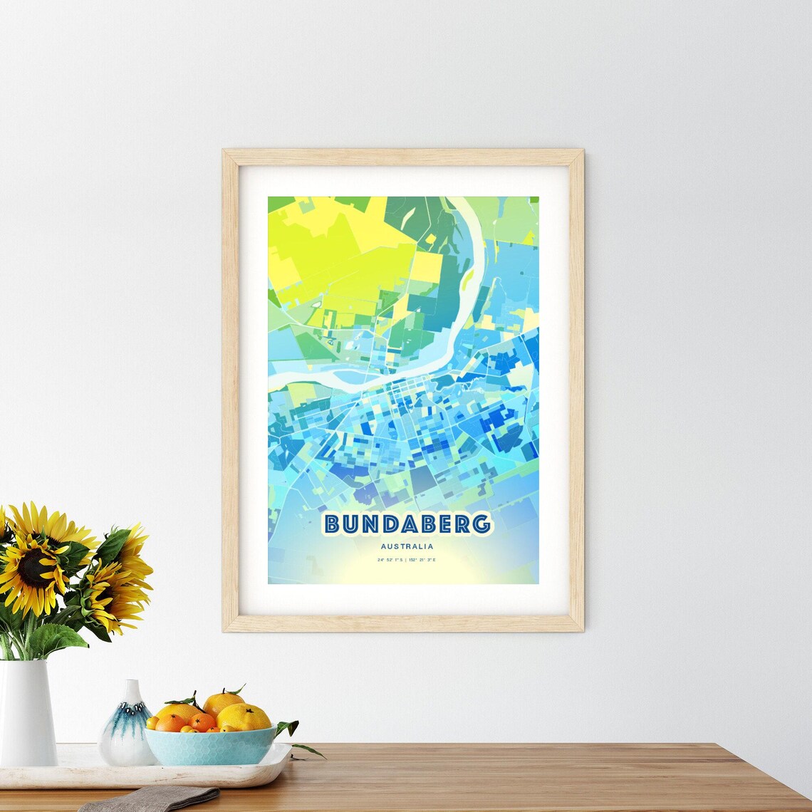 Cool Blue Street Map Art Poster of Bundaberg Australia City Decor - Image 2